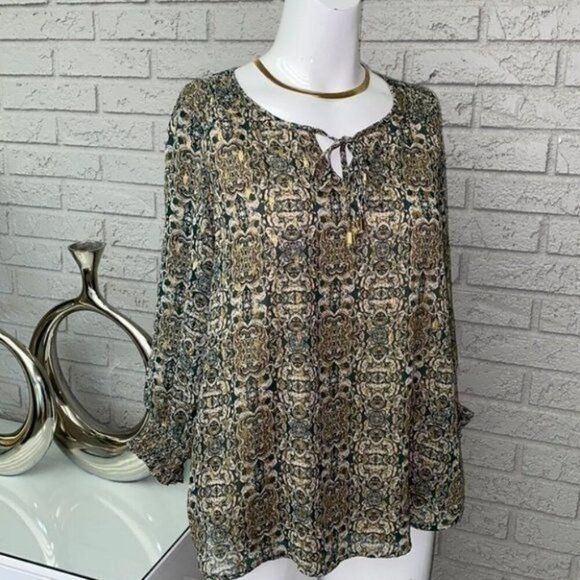 Sara Michelle Women Green Gold Long Sleeve Blouse Size S NWT - Picture 1 of 15